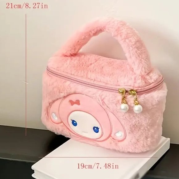 My Melody Purse Bag Sanrio Pink Plush Zip Pearls Make Up Hello Kitty Rave Emo - Picture 5 of 5